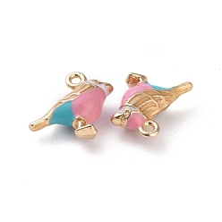 Pink Alloy Enamel Pendants, Cadmium Free & Lead Free, Golden, Bird Charm, Pink, 14x17x6mm, Hole: 1.6mm