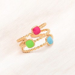 Квадрат 304 из нержавеющей стали Манжета кольца для женщин, с эмалью, золотые, квадратный, 14.5 мм