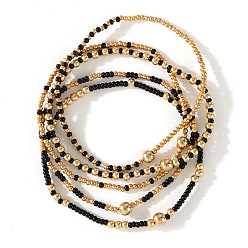 Черный Комплект из золотых браслетов с бусинами, лето 2025 стильная и универсальная коллекция из пяти украшений