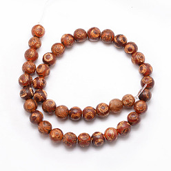 3-Eye Tibetan Style 3-Eye dZi Beads, Natural Weathered Agate Bead Strands, Round, Dyed & Heated, Saddle Brown, 10mm, Hole: 1mm, about 18pcs/strand, 7.5 inch
