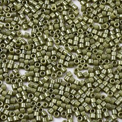Olive 11/0 Grade A Baking Paint Glass Seed Beads, Cylinder, Uniform Seed Bead Size, Opaque Colours Luster, Olive, about 1.5x1mm, Hole: 0.5mm, about 20000pcs/bag