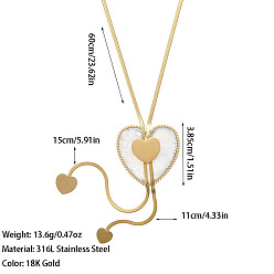Сердце Богемный стиль 304 лариаты из нержавеющей стали с акрилом для женщин, белые, золотые, сердце, 23.62 дюйм (60 см), Кулон : 38.5 мм