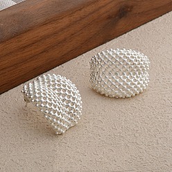 Посеребрённый Полые выпуклые латунные серьги-гвоздики, 925 серебро покрытием, 24.5x19.5 мм