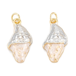 Настоящее золото 18K Латунь эмаль подвески, долговечный, самородки, белые, реальный 18 k позолоченный, 18x9x4 мм, отверстие : 3.5 мм