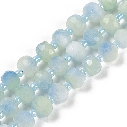 Светло-Синий Природные окрашенные белого нефрита нитей бисера, граненые, рондель, с бисером, голубой, 7.5~8x6.5 мм, отверстие : 1.4 мм, около 45~46 шт / нитка, 15.75'' (40 см)