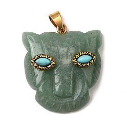 Зеленый Авантюрин Подвески из натурального зеленого авантюрина и синтетической бирюзы, подвески с леопардовым принтом и латунной фурнитурой и петлями, золотые, 32.5x29x10 мм, отверстие : 6x4 мм