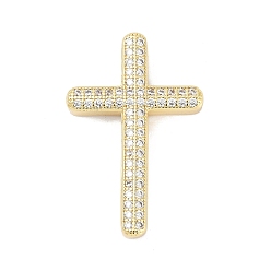Настоящее золото 18K Латунные микро проложить кубического циркония бусы, крестик, без свинца и без кадмия, долговечный, реальный 18 k позолоченный, 32.5x21x5 мм, отверстие : 2 мм