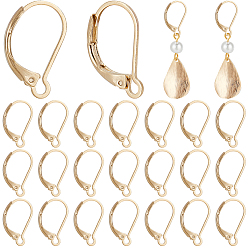 Настоящее золото 24K 50 шт. латунные серьги с рычагом, реальный 24 k позолоченный, 15.5x10x1.5 мм, штифты : 0.7 мм