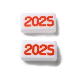 Белый Непрозрачные акриловые бусины, прямоугольник с номером 2025, белые, 10x18.5x6 мм, отверстие : 2 мм