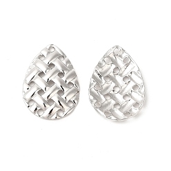 Нержавеющая Сталь Цвет Не тускнеющие 304 подвески из нержавеющей стали, подвески с плетеной текстурой, цвет нержавеющей стали, 24x16.5x2.5 мм, отверстие : 1.5 мм