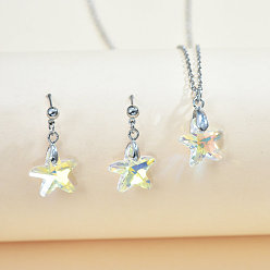 Звезда Ожерелье из сплава с прозрачным стеклом AB и подвеска-серьга, граненые, звезда, 24x13 мм и 400 мм