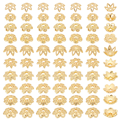 Настоящее золото 14K 100 шт. 10 стили латунные колпачки для бусин, цветок, реальный 14 k позолоченный, 7~8.5x7~8.5x2~3.5 мм, отверстие : 1~1.8 мм, 10 шт / стиль