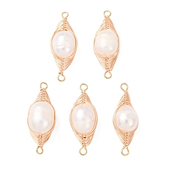 Золотой Медные звенья в форме ёлочки, обмотанные проволокой из натурального жемчуга, соединительные подвески в виде картофельных звеньев, долговечный, белые, золотые, 25.5~26x9~10x8~9.5 мм, отверстие : 1.8 мм