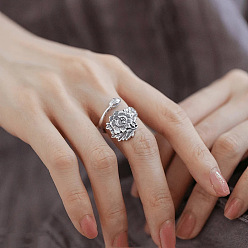 Античное Серебро Латунные регулируемые манжеты для женщин, цветок, античное серебро, регулируемый