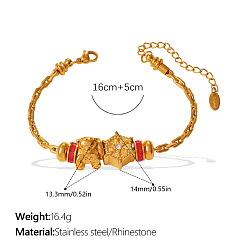 Медведь 304 Браслеты из нержавеющей стали и кубического циркония, браслеты-цепочки со скрепками для женщин, золотые, медведь, 6.30 дюйм (16 см)
