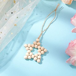 Бланшированный Миндаль Звезда натуральный необработанный деревянный бисер подвесные украшения, подвесные украшения из джутового шнура, бланшированный миндаль, 145 мм