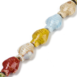 Разноцветный Фарфора ручной работы бисер нитей, рыба, красочный, 19~19.5x15x9 мм, отверстие : 1.6 мм, около 20 шт / нитка, 14.76'' (37.5 см)