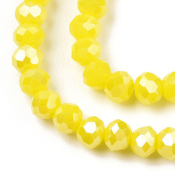 Yellow Electroplate Glass Beads Strands, Opaque Solid Color, AB Color Plated, Faceted, Rondelle, Yellow, 3x2mm, Hole: 0.8mm, about 165~169pcs/strand, 15~16 inch(38~40cm)