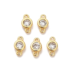 Настоящее золото 18K Латунные подвески с плоскими круглыми соединителями из прозрачных кубических цирконий, ионное покрытие (ip), реальный 18 k позолоченный, 6.5x3.5x2 мм, отверстие : 0.7 мм