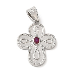 Платина Кулоны из экологически чистой латуни, со стеклом, без свинца и без кадмия, крест очарование, платина, 28.5x22x3 мм, отверстие : 7 мм