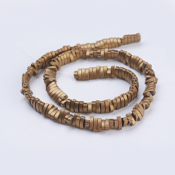 Copper Plated Electroplate Non-magnetic Synthetic Hematite Beads Strands, Frosted, Oval, Copper Plated, 7.5x4.5x2mm, Hole: 1mm, about 200pcs/strand, 15.9 inch(40.5cm)