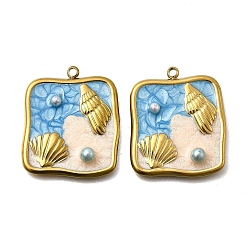 Квадрат 304 нержавеющей стальной эмали подвески, морские животные, с абс пластмассовой имитационной жемчужиной, ионное покрытие (ip), реальный 18 k позолоченный, квадратный, 26x22x4.5 мм, отверстие : 1.6 мм