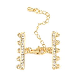 Настоящее золото 18K Латунный удлинитель цепи из микропаве из циркония, застежки для ожерелья, с 5 нитями 10 и концами застежки омара, без никеля , прозрачные, реальный 18 k позолоченный, 50 мм, застежка : 10x6x2.5 mm, продлить цепочку: 40x3мм, Конец: 8.5x27x2 mm, отверстие : 1.2 мм