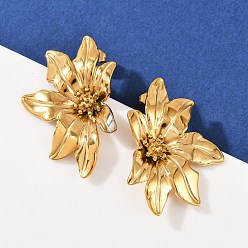 Золотой 304 из нержавеющей стали серьги, цветок, слева и справа, золотые, 41.5x27.5 мм