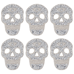 Silver 7Pcs Skull Glitter Resin Hotfix Rhinestone, Hot Melt Adhesive on the Back, Costume Accessories, Silver, 84x59x3mm