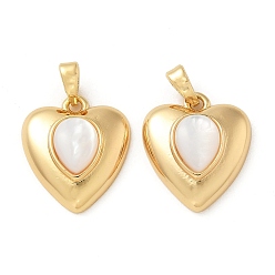 Настоящее золото 18K Подвески из латуни с белыми ракушками, сердце прелести, реальный 18 k позолоченный, 17.5x15x6 мм, отверстие : 4x2 мм