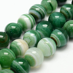 Vert Mer Agate à rayures naturelles / brins de perles d'agate, ronde, Grade a, teint, vert de mer, 14mm, Trou: 1mm, Environ 27~28 pcs/chapelet, 14.5 pouce