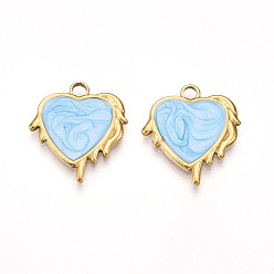Светло-Голубой 304 подвески из нержавеющей стали, с эмалью, шарма сердца, ионное покрытие (ip), реальный 18 k позолоченный, Небесно-голубой, 21x19x2 мм, отверстие : 2.5 мм