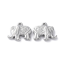 Stainless Steel Color Non-Tarnish 304 Stainless Steel Pendants, Elephant Charm, Stainless Steel Color, 15.5x18.5x3mm, Hole: 1.3mm