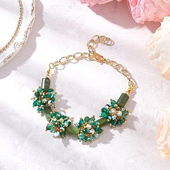 Смешанные камни Браслеты из натуральных огненных агатов и канадского нефрита, латунные кабельные цепи браслеты для женщин, цветок, 8-1/2 дюйм (21.6 см)