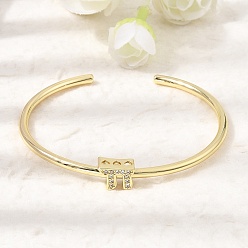Symbol Brass Micro Pave Clear Cubic Zirconia Cuff Bangles for Women, Real 18K Gold Plated, Lead Free & Cadmium Free, Rack Plating, Long-Lasting Plated, Chai Symbol, Inner Diameter: 2.40 inch(6.1cm)