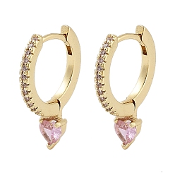 Mixed Color Brass Pave Cubic Zirconia Heart Hoop Earrings for Women, Real 18K Gold Plated, Mixed Color, 20x4mm