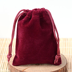 Dark Red Rectangle Velvet Pouches, Gift Bags, Dark Red, 15x10cm