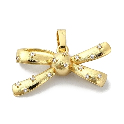 Настоящее золото 18K Подвески из кубического циркония с покрытием из латуни, бантом, долговечный, без свинца и без кадмия, реальный 18 k позолоченный, 12x23.5x6.5 мм, отверстие : 3.5x5.5 мм