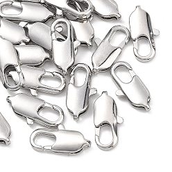Real Platinum Plated SHEGRACE Brass Lobster Claw Clasps, Cadmium Free & Nickel Free & Lead Free, Long-Lasting Plated, Oval, Real Platinum Plated, 14x10x4mm, Hole: 4x1mm