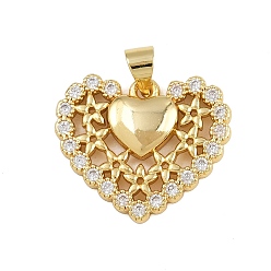 Настоящее золото 18K Латунные микро проложить кубического циркония подвески, сердце прелести, стойки покрытие, долговечный, без свинца и без кадмия, реальный 18 k позолоченный, 18.5x21.5x3.5 мм, отверстие : 4x3 мм