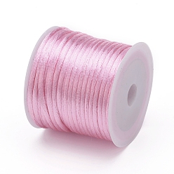 Pink Nylon Cord, Satin Rattail Cord, for Beading Jewelry Making, Chinese Knotting, Pink, 1.5mm, about 16.4 yards(15m)/roll