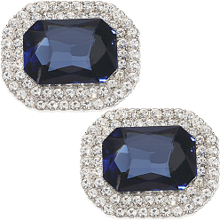 Морской Синий 2шт. зажимы для обуви из сплава, украшение обуви стразами, прямоугольные, Marine Blue, 31x38x11 мм