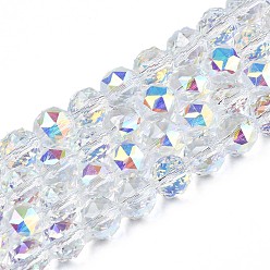 Прозрачный АВ Гальванизируйте прозрачное стекло бисер нитей, с покрытием AB цвета, граненые, круглые, ясно AB, 10x10x9.5 мм, отверстие : 1.5 мм, около 58~60 шт / нитка, 21.65~22.44 дюйм (55~57 см)