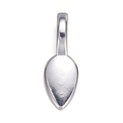 Silver Tibetan Style Alloy Glue-on Flat Pad Bails, Leaf, Cadmium Free & Nickel Free & Lead Free, Silver, 21x8x6mm, Hole: 4mm