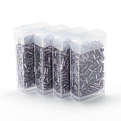 Сланцево-синий Стеклянные бусины matsuno mgb, japanese bugle beads, серебристый футерованный круглый круглый бусины, синевато-серый, 4.5x1.8 мм, отверстие: 0.5 мм, о 340 шт / коробке, вес нетто: около 10 г / коробка