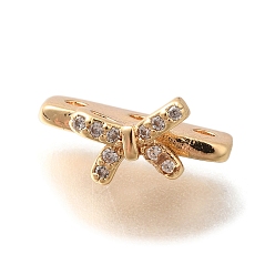 Настоящее золото 18K Латунные микропаве прозрачные кубические циркониевые распорки, без кадмия, без никеля и без свинца, бантом, 3-луночное, реальный 18 k позолоченный, 6.5x12.5x7 мм, отверстие : 1.2 мм