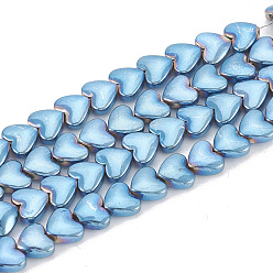 со Синим Покрытием Гальванизировать немагнитных синтетический гематит бисер пряди, сердце, с покрытием синим, 5.5x6x3 мм, отверстие : 1 мм, около 80 шт / нитка, 15.7 дюйм