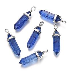 Mixed Stone Synthetic Mixed Gemstone Pointed Pendants, with Platinum Tone Random Alloy Pendant Hexagon Bead Cap Bails, Bullet, 36~40x12mm, Hole: 3x4mm, Gemstone: 8mm in diameter