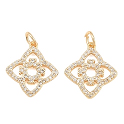 Real 18K Gold Plated Brass Micro Pave Clear Cubic Zirconia Pendants, Rhombus Flower Charms, Real 18K Gold Plated, 17.5x16x2.5mm, Hole: 3mm