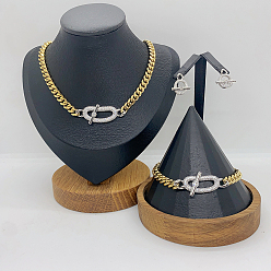 Золотой & Цвет Нержавеющей Стали Наборы овальных браслетов, сережек и ожерелий из нержавеющей стали с кубическим цирконием, золотые и нержавеющая сталь цвет, ожерелья: 17.72 дюйм (45 см)